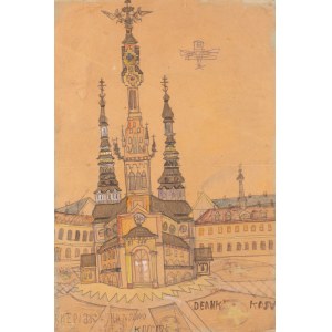 Nikifor Krynicki (1895 Krynica - 1968 Folusz), Fantasy architecture with airplane, ca1920