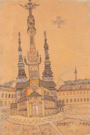Nikifor Krynicki (1895 Krynica - 1968 Folusz), Architektura fantastyczna z samolotem, około1920
