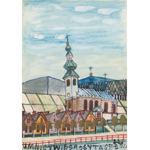 Nikifor Krynicki (1895 Krynica - 1968 Folusz), City view with church, 1960s.