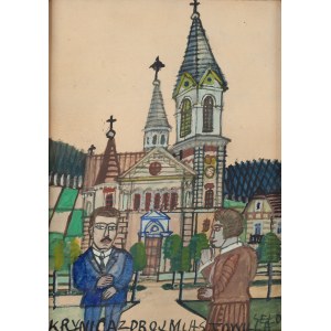 Nikifor Krynicki (1895 Krynica - 1968 Folusz), Couple in front of the church, 1960s.