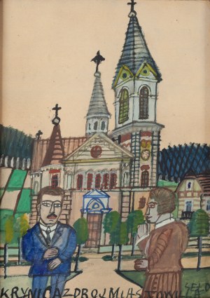 Nikifor Krynicki (1895 Krynica - 1968 Folusz), Para przed kościołem, lata 60. XX w.