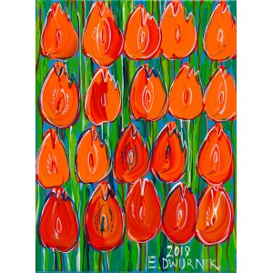 Edward Dwurnik (1943 Radzymin - 2018 Warszawa), Pomarańczowe tulipany z cyklu Dwudziesty trzeci, 2018