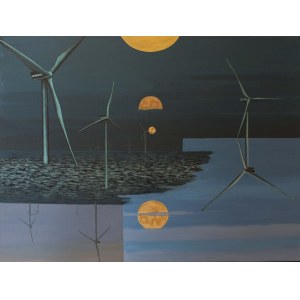 Catherine Lembryk, Moonrise at the 2023 North Sea wind farm.