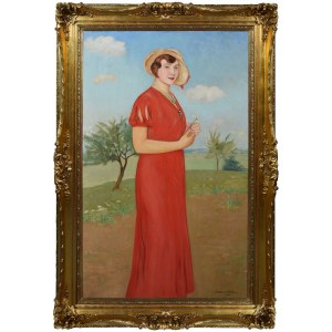 Wlastimil HOFMAN (1881-1970), Portret kobiety w czerwonej sukni, 1933