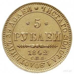 5 rubli 1842 СПБ АЧ, Petersburg, złoto 6.52 g, Bitkin 1...