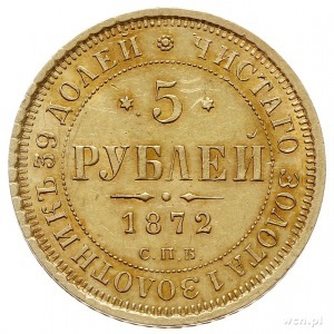 5 rubli 1872 СПБ HI, Petersburg, złoto 6.57 g, Bitkin 2...