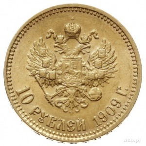 10 rubli 1909 (Э.Б), Petersburg, złoto 8.60 g, Bitkin 1...