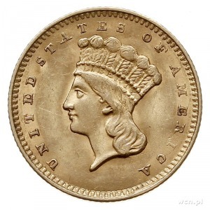 1 dolar 1857, Filadelfia, złoto 1.67 g, Fr. 94, pięknie...