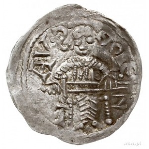 denar 1146-1157, Aw: Książę z mieczem trzymanym poziomo...