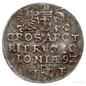 trojak 1592, Olkusz, z kokardą pod kryzą, Iger O.92.6.e...