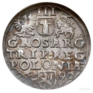 trojak 1590, Poznań, Iger P.90.5.b, moneta w pudełku NG...