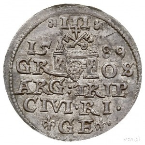 trojak 1589, Ryga, litery GE pomiędzy lilijkami, Iger R...