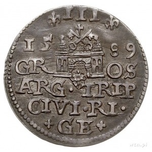 trojak 1589, Ryga, litery GE pomiędzy krzyżykami, Iger ...