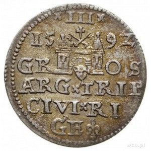 trojak 1592, Ryga, Iger R.92.1.b, Gerbaszewski 8, ładny