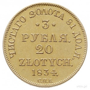 3 ruble = 20 złotych 1834, Petersburg, złoto 3.89 g, Pl...