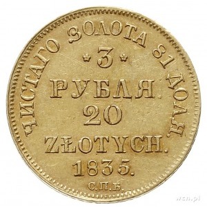 3 ruble = 20 złotych 1835, Petersburg, złoto 3.92 g, Pl...