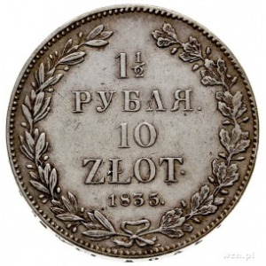1 1/2 rubla = 10 złotych 1835/3, Petersburg, przebitka ...