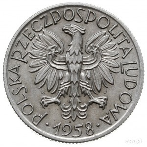 5 złotych 1958, Warszawa, Rybak, wąska cyfra 8 i 2 słon...