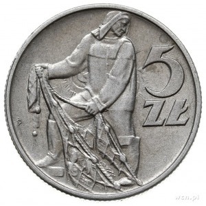 5 złotych 1958, Warszawa, Rybak, wąska cyfra 8 i 2 słon...