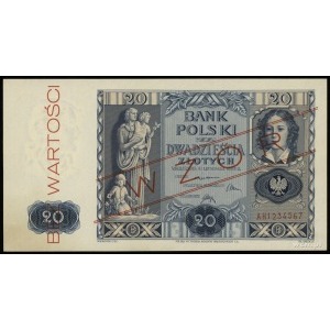 20 złotych 11.11.1936, czerwony ukośny nadruk “WZÓR” i ...