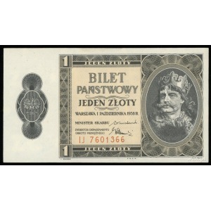 1 złoty 1.10.1938, seria IJ, numeracja 7601366, Lucow 7...