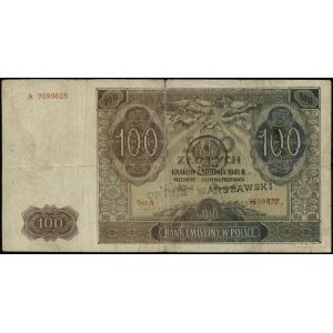 100 złotych 1.08.1941, seria A, numeracja 7599625, po o...