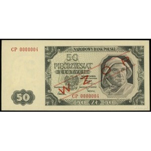 50 złotych 1.07.1948, czerwony ukośny nadruk “WZÓR”, se...