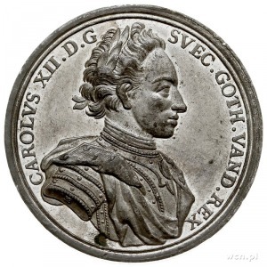 Karol XII, odbitka w cynie medalu sygnowanego MB (M Bru...