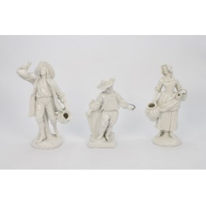 GINORI DOCCIA PORCELANA FABRIC (Fabriken des Ginori-Konzerns), Drei Porzellanfiguren: Frau mit Krug, Mann mit Krug und Flasche, Schnitter