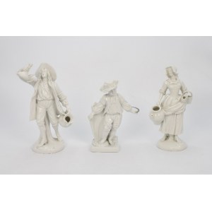 FABRYKA PORCELANY GINORI DOCCIA (fabryki działające w koncernie Ginori), Trzy figurki porcelanowe: kobieta z dzbanem, mężczyzna z dzbanem i butlą, żniwiarz