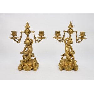 Pair of double arm candlesticks with putti