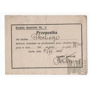 II RP Korpus Kadetów nr 1. im. Marszałka Józefa Piłsudskiego, przepustka&nbsp;