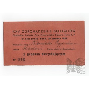 II RP XXV Shromáždění delegátů poboček Svazu Zaw. Cieszyn Zachodnie 1939