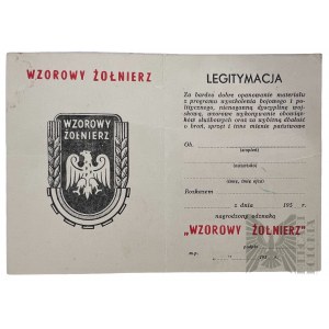 PRL - Legitymacja “Wzorowy żołnierz”, in blanco