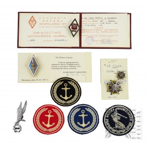 Poľská ľudová republika - sada odznakov a dokumentov po plukovníkovi Filipekovi, veliteľovi NJW