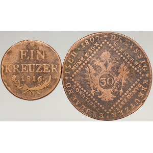 František II./I. (1792-1835), Cu 30 krejcar 1807 S, 1 krejcar 1816 O