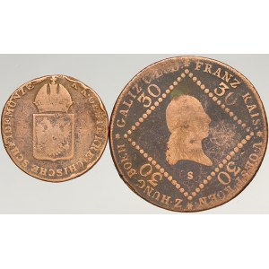 František II./I. (1792-1835), Cu 30 krejcar 1807 S, 1 krejcar 1816 O
