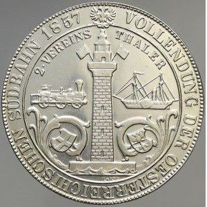 Konvenční měna, 2 tolar spolk. 1857 Jižní dráha, NOVODOBÁ REPLIKA