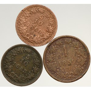 Konvenční měna, 1 krejcar 1859 M, 5/10 krejcar 1860 A, 1885 b.zn.