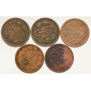 Konvenční měna, 1 krejcar 1860 B, 1868 KB (3x), 1885 KB