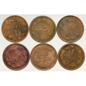 Konvenční měna, 1 krejcar 1885 (3x), 1891 (3x)