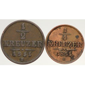 Konvenční měna, 1/2 krejcar 1851 B, 1/4 krejcar 1851 B