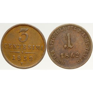 Konvenční měna, 3 centesimi 1852 V, 1 soldo 1862 A