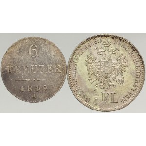 Zlatníková měna, 1/4 zlatník 1860 A, 6 krejcar 1849 A