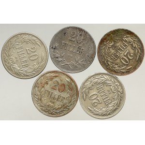 Korunová měna, 20 filler 1893, 1894, 1907, 1908, 1916, vše KB
