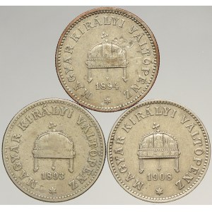 Korunová měna, 20 filler 1893, 1894, 1908, vše KB