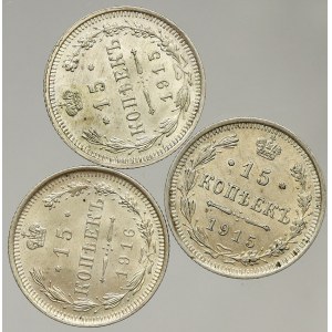 Mikuláš II. (1897 - 1917), 15 kop. 1915 (2x), 1916