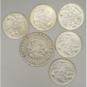Finsko pod Ruskem, 1 markkaa 1892, 50 penniä 1914, 15, 16, 17 (2x)