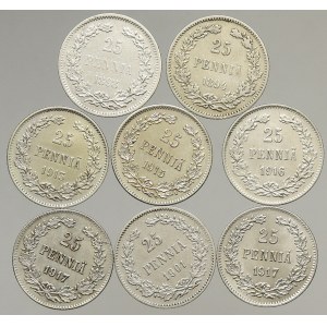 Finsko pod Ruskem, 25 penniä 1894, 98, 1901, 13, 15, 16, 17 (2x)