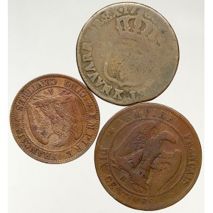 Francie, Napoleon III. (1852 - 1870). 5 centim 1853, 10 centim 1853 + blíže neurč. mince Ludvíka XVI.